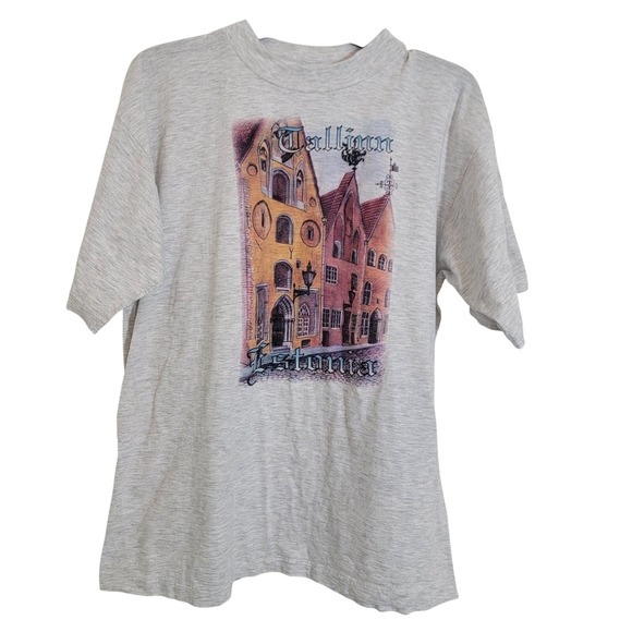 Texas Bull Other - VTG Single Stitch 90s Graphic Shirt XL Crew Short Sleeve Gray Tallinn Estonia